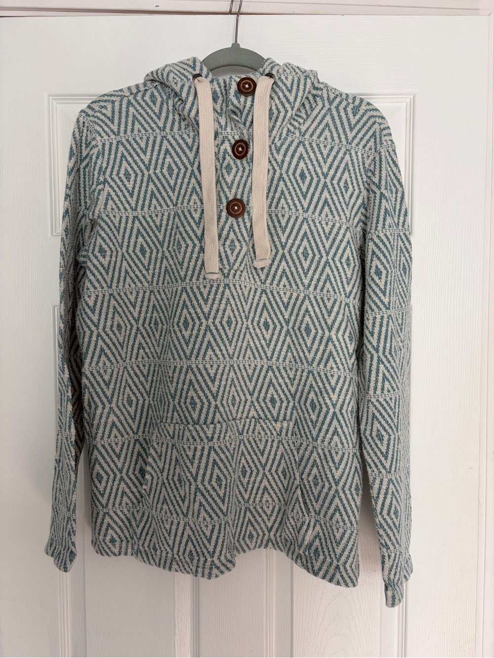 Fat Face Cream and Teal Textured Striped Knit Pullover Size 8